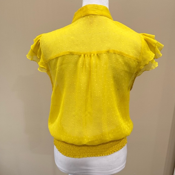 Vixen Y2K Yellow Swiss Dot Ruffle Blouse Cottagecore Size Small - Picture 3 of 11